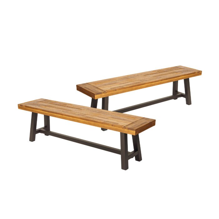 Outdoor Carlisle Benches Sandblasted Brown and Rustic Metal (Set of 2) - Image 4