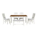 TOPMAX Mid-Century 6-Piece Wooden Dining Table Set with Drawer and Upholstered Chairs and Bench - Image 3