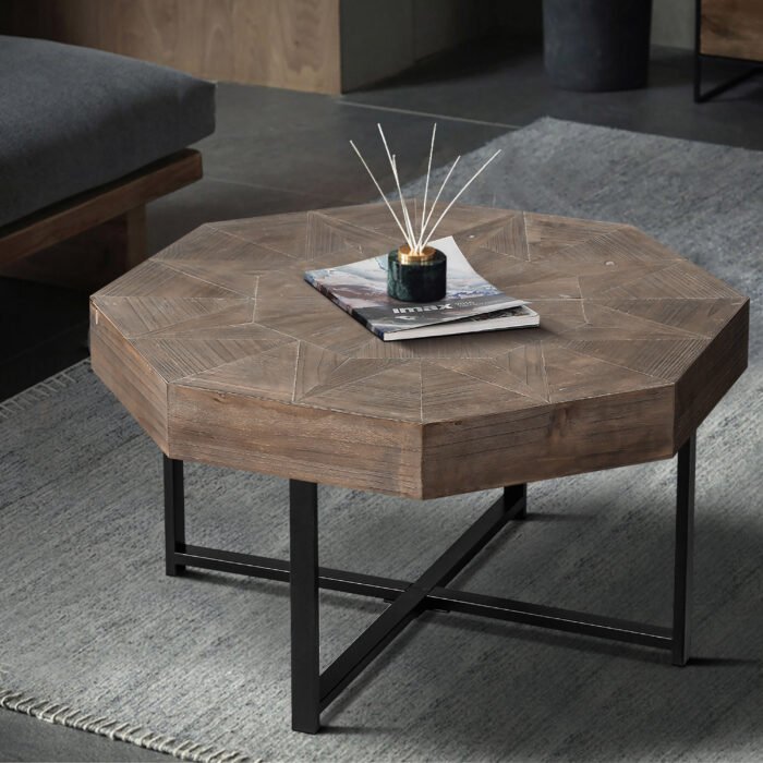 Wooden octagonal retro patchwork craft wooden tabletop coffee table - Image 2