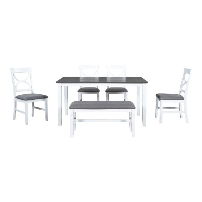 TOPMAX 6-Piece Wooden Dining Table Set with Upholstered Bench and 4 Dining Chairs - Image 3