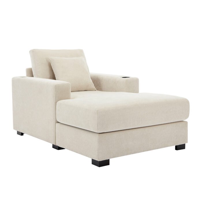 Oversized Modern Chaise Lounger with Pillows Charge Station and Cup Holders - Image 10