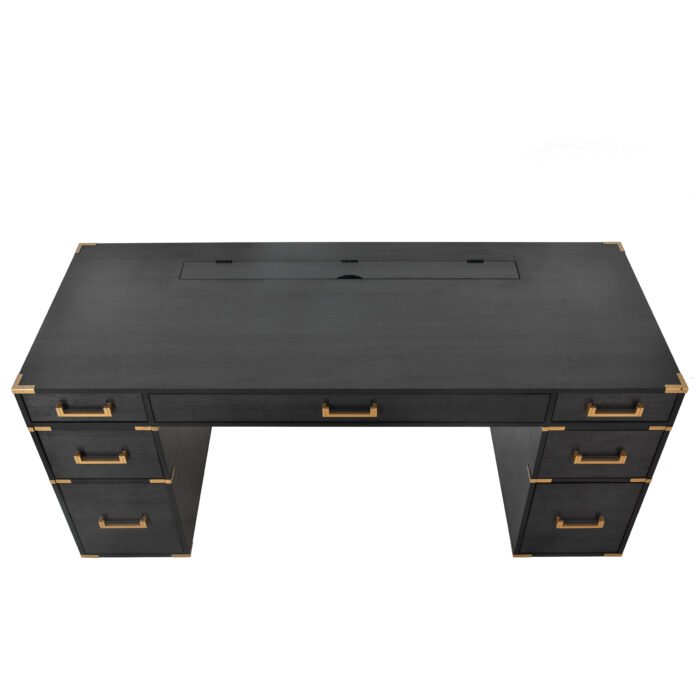 70 inch classic and traditional executive desk with metal trim and 2 file drawers and USB ports - Image 19