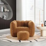 Soft Bean Bag Chair with High Resilient Foam with Footstool, Brown