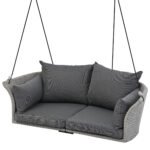GO 2 Person Hanging Rattan Woven Swing SeatChair With Ropes and Cushion - Image 10