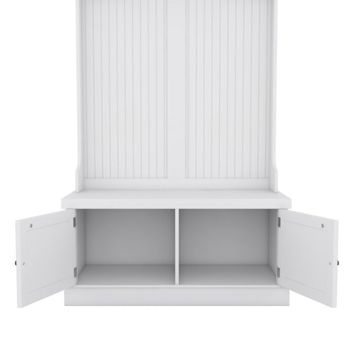 Entryway and Hallway 4 in1 Coat Rack with Shoe Storage Bench and 4 Hooks, White - Image 10