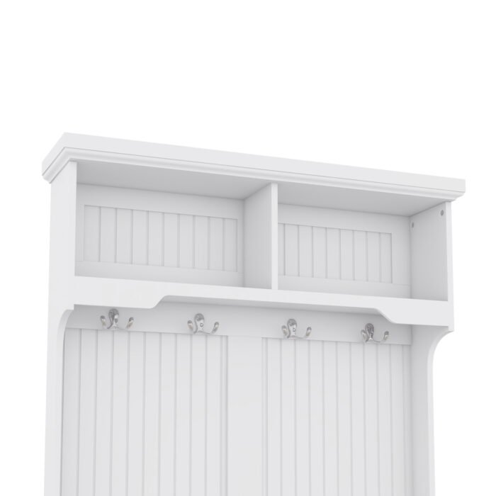 Entryway and Hallway 4 in1 Coat Rack with Shoe Storage Bench and 4 Hooks, White - Image 11