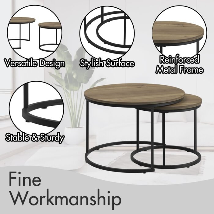 A set of nested round coffee tables coffee table with sturdy metal frame - Image 9