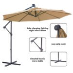10FT Patio Outdoor Hanging Cantilever Umbrella with Easy Open Adustment and 32 LED Lights, Beige - Image 2