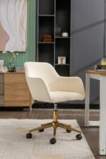 Modern Velvet Fabric Material Adjustable Height 360 revolving Office Chair, Beige - Image 5
