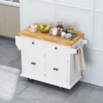 Kitchen Island Cart with Two Locking Wheels and Two Drawers Spice Rack