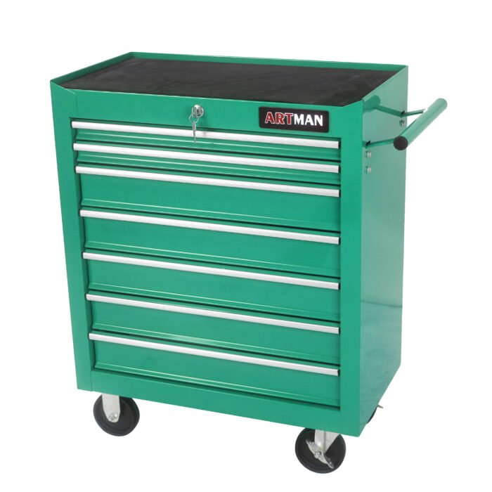7 Drawers Multifunctional Tool Cart With Wheels, Green - Image 3