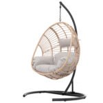 Outdoor Indoor Swing Egg Chair Natural color wicker with beige cushion - Image 2