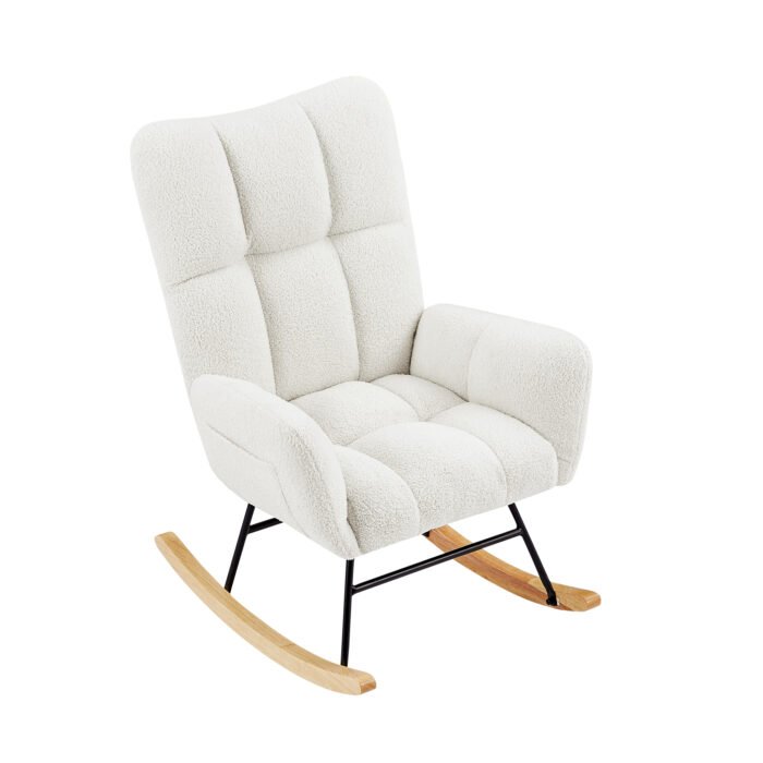 Off white teddy fabric rocking chair - Image 4