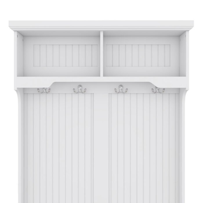 Entryway and Hallway 4 in1 Coat Rack with Shoe Storage Bench and 4 Hooks, White - Image 13