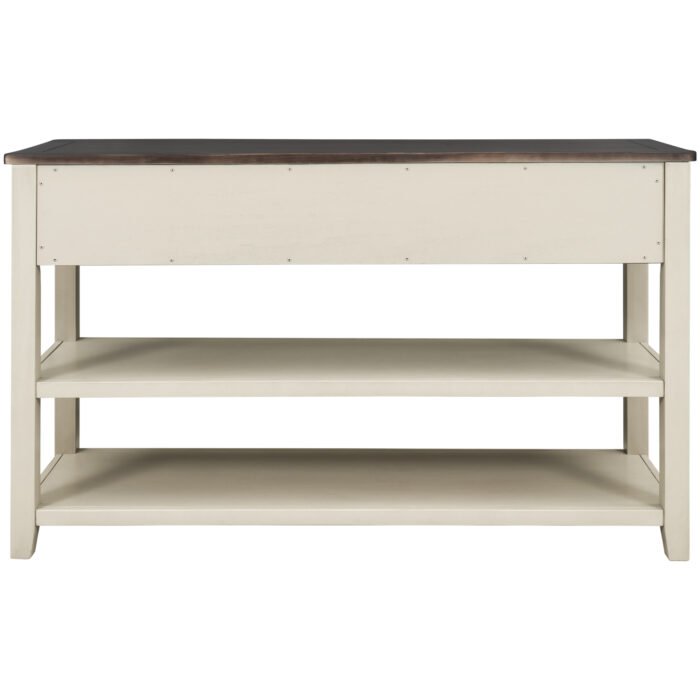 Retro Design Console Table with Two Open Shelves (Espresso+Beige) - Image 15