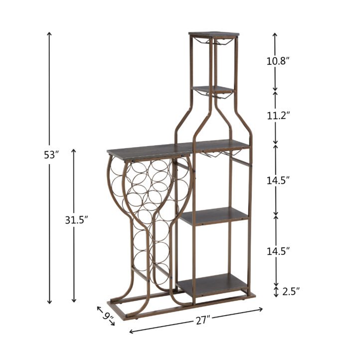 5 layers 11 bottle grill wine rack with hanging glass rack and storage - Image 3
