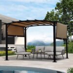 12x9 Ft Outdoor Retractable Pergola Patio Gazebo with Steel Frame