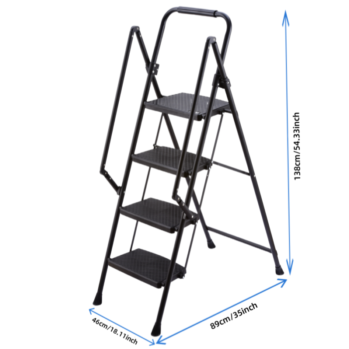 Four step lightweight folding ladder with wide anti slip pedal and safety handle - Image 3