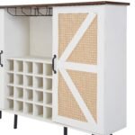 Faux Rattan Barn Door Wine Cabinet with Wine Glass Rack and Double Door, White - Image 4