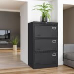 Filing Cabinet with 3 Drawer and Locking, Black
