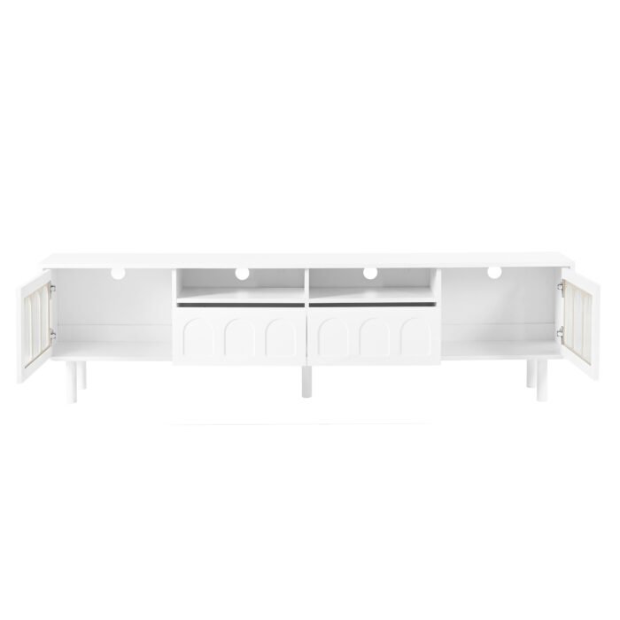ON-TRANS TV stand with LED light strip and tempered glass door (up 80"), White - Image 9