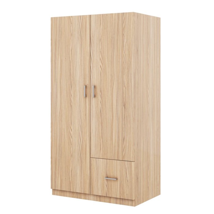 Wooden Wardrobe with Double Doors and Hanging Rod and 5 Fixed Shelves - Image 8