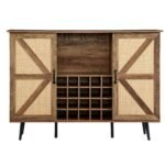 Faux Rattan Barn Door Wine Cabinet with Wine Glass Rack and Double Door Design - Image 12