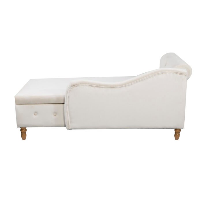 Chaise Lounge Velvet with Storage and Pillow and Arms, White - Image 13