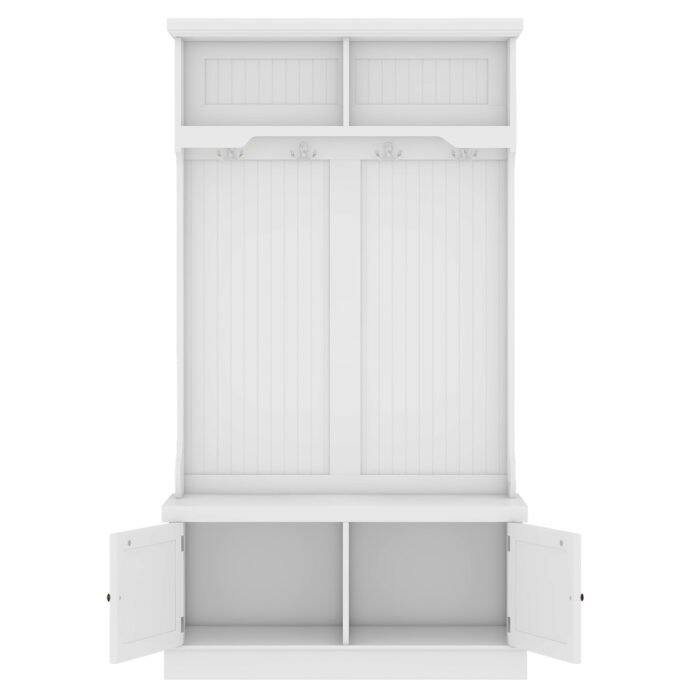 Entryway and Hallway 4 in1 Coat Rack with Shoe Storage Bench and 4 Hooks, White - Image 5