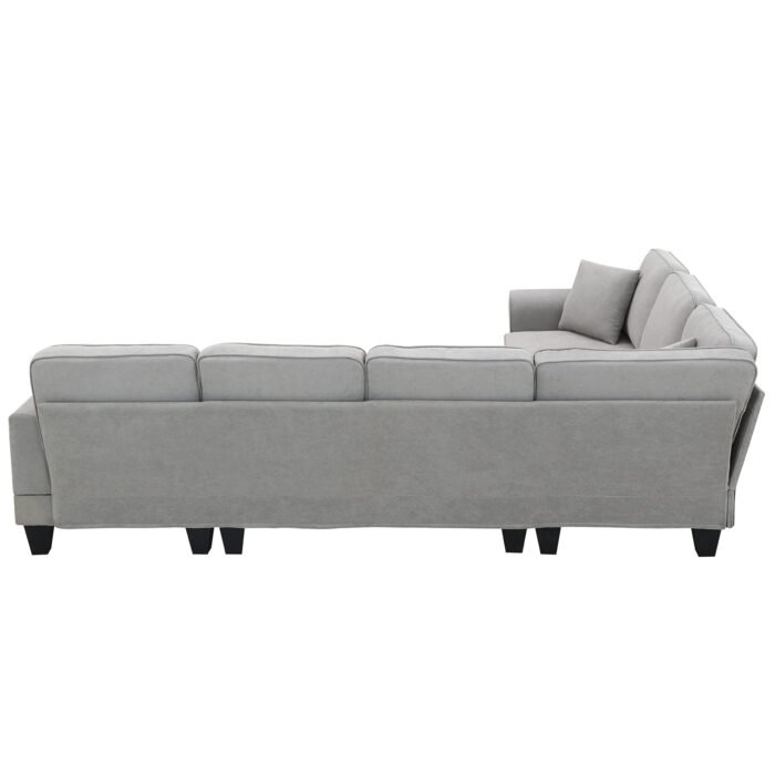 Modern U Shape Sectional Sofa 7 Seat Fabric Sectional Sofa Set - Image 9