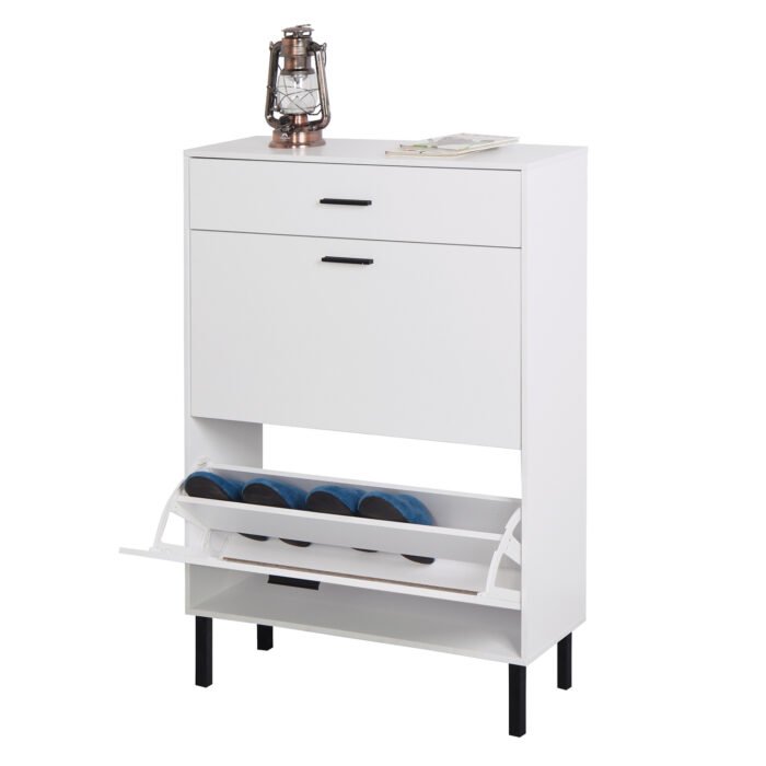 Shoe rack storage with drawers and metal legs and 2 flippable drawers - Image 6