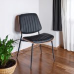 2-piece retro linen chair set with curved wooden backrest and cushioned seat
