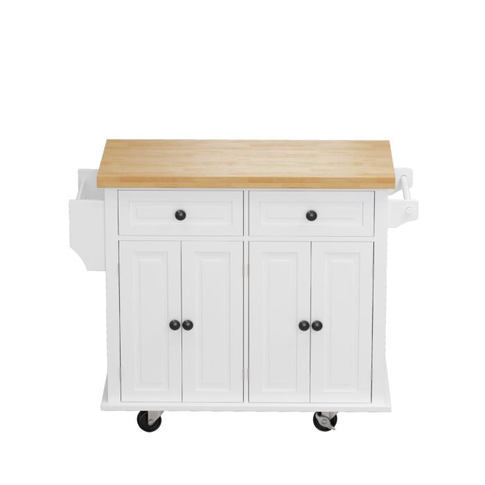 Kitchen Island Cart with Two Locking Wheels and Two Drawers Spice Rack - Image 11