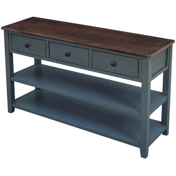 Retro Design Console Table with Two Open Shelves (Navy) - Image 11