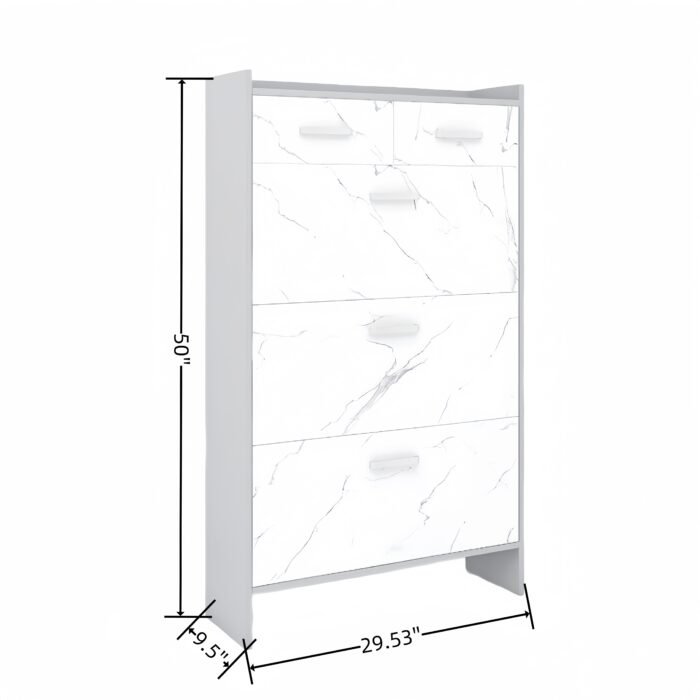 High Glossy Marble Color Doors Shoe Rack with 3 Doors and 2 Drawers - Image 4