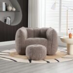 Soft Bean Bag Chair with High Resilient Foam with Footstool, Light Gray - Image 4