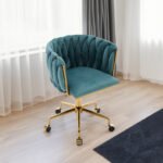 Accent Office Chair with Hand Woven Backrest and Modern 360° Swivel, Green