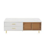 White Coffee Table with 2 Glass Door Storage and 4 Drawers and Gold Metal Legs - Image 10