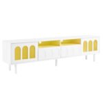 ON-TRANS TV stand with LED light strip and tempered glass door (up 80"), White - Image 16