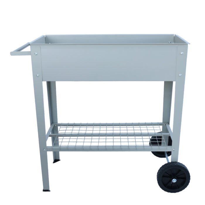 Mobile metal elevated garden bed cart with legs and wheels, Gray - Image 6