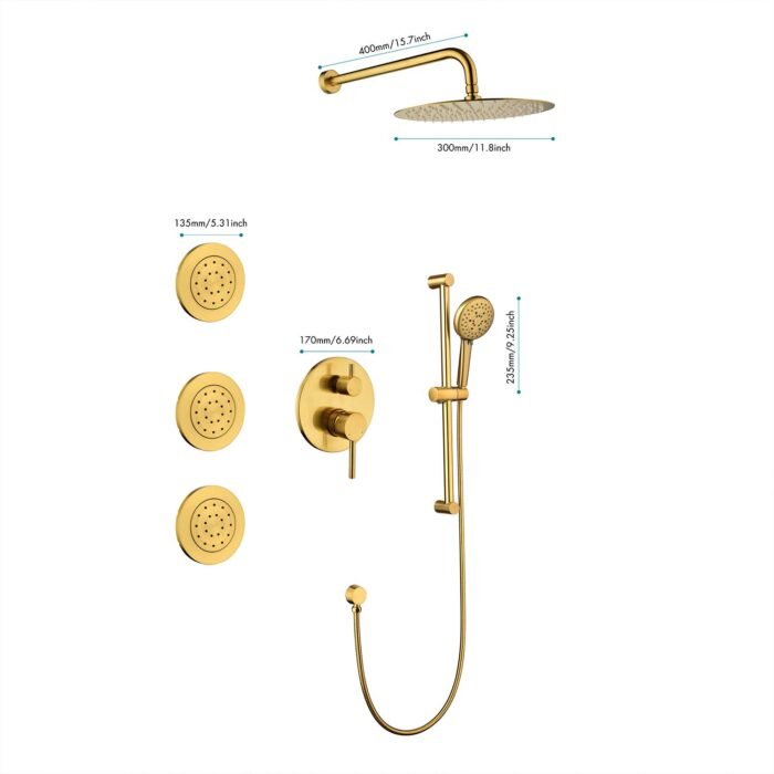 Shower System with Shower Head Bodysprays and ShowerArm Hose Valve - Image 4