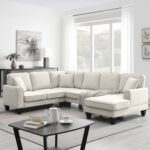 Modern U Shape Sectional Sofa 7 Seat Fabric Sectional Sofa Set - Image 2