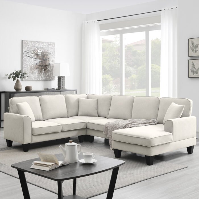 Modern U Shape Sectional Sofa 7 Seat Fabric Sectional Sofa Set - Image 2