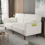 Sofa bed in White Cotton Linen Fabric - Image 3