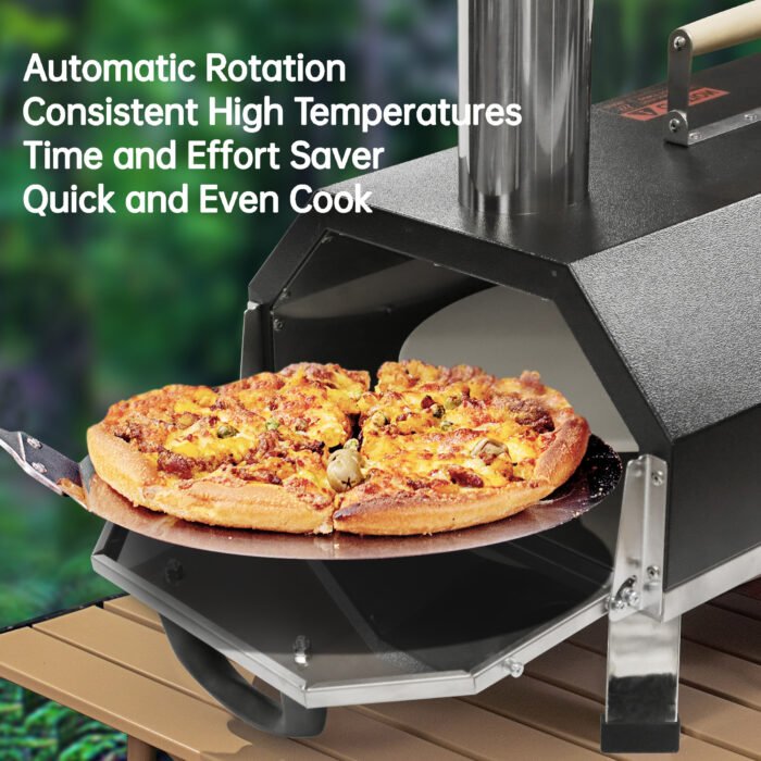 Black 12" Portable Wood Fired Outdoor Pizza Oven for Hard Wood and Pellet - Image 9