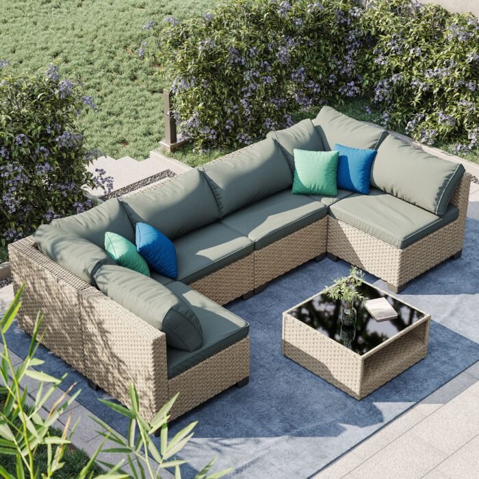 7-Piece  Boho Outdoor Patio Furniture Sofa Set with Water Resistant Thick Cushions - Image 2