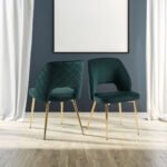 Dark Green Velvet Dining Chairs Set with Metal Legs and Hollow Back Upholstered (Set of 4)