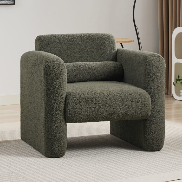 Modern style comfortable armchair with sheepskin Sherpa fabric with backrest and pillow - Image 2