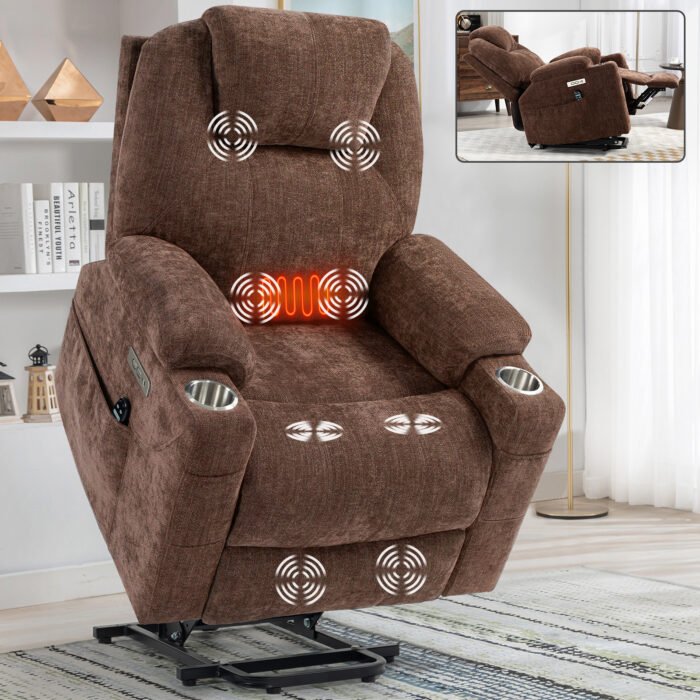 Okin motor Up to 350 LBS Chenille Power Lift Recliner Chair Brown - Image 10