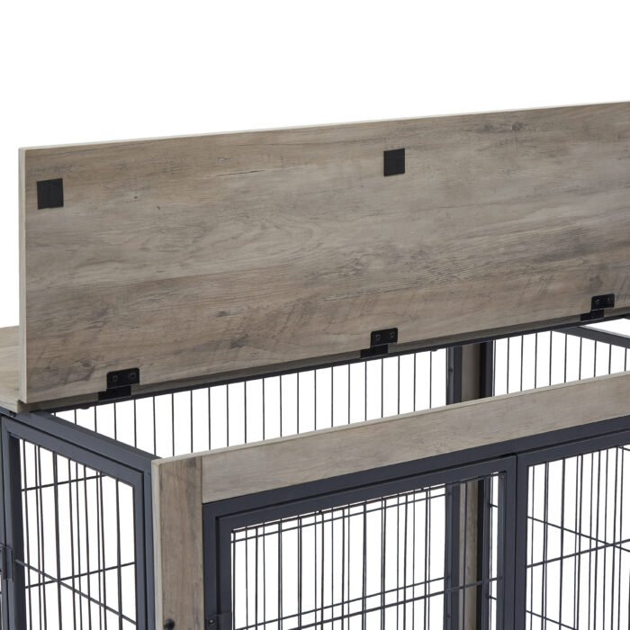 Furniture Dog Cage with Double Doors Grey - Image 10